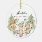 Foto Woodland Animals Baby's Eerste Kerstmis Keramisch Ornament (Links)