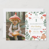Foto Woodland bos paddenstoel Eerste Verjaardag Kaart (Voorkant)