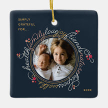 Foto Word Gratitude Wreated Custom Ornament