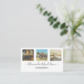 Foto x3-tekst en QR-code of logo Visitekaartje (Staand voorkant)