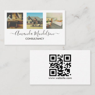 Foto x3-tekst en QR-code of logo Visitekaartje