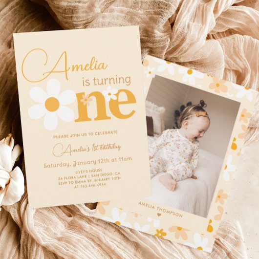 Foto: Yellow Daisy 1st Birthday Party Kaart