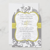 Foto Yellow & Grey  Damask Wedding Invite Kaart (Voorkant)