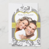 Foto Yellow & Grey  Damask Wedding Invite Kaart (Achterkant)