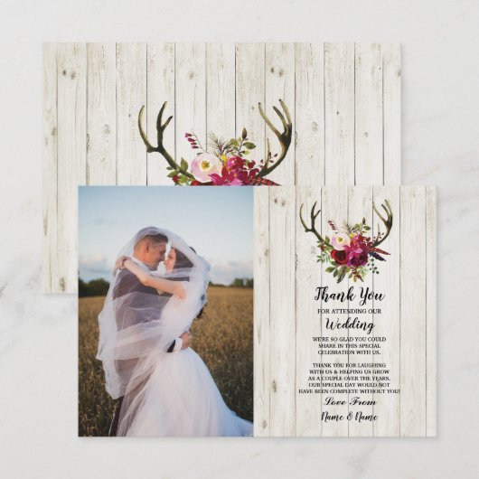Foto: You Card Wedding Antler Floral Wood Kaart (Voorkant / Achterkant)