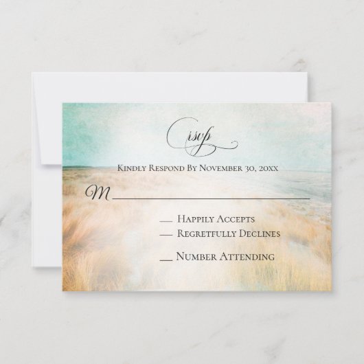 *~* Foto Zand Duin Strand Grass Zee Wedding RSVP (Voorkant)