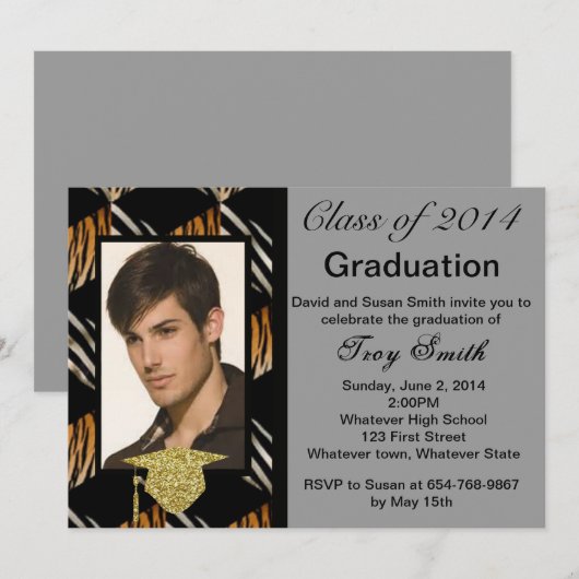 Foto Zebra en Tiger Afstuderen Invitation Kaart (Voorkant / Achterkant)