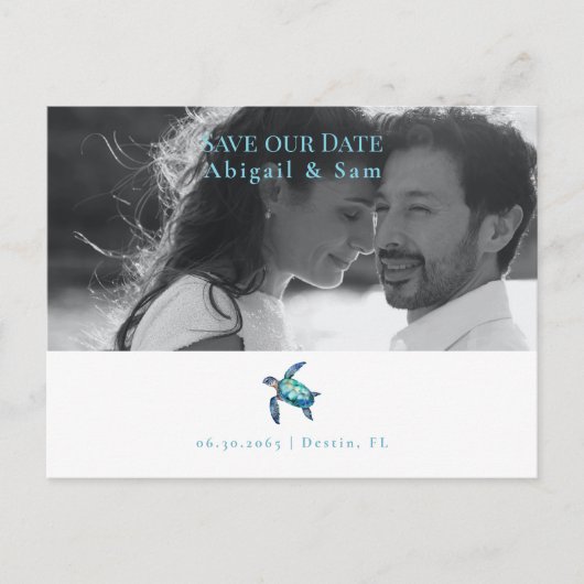 Foto Zee Turtle Beach Bruiloft Save the Date Briefkaart (Voorkant)