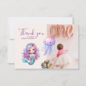 Foto Zeemeermin 1e Verjaardagsfeestje ONEder Het Z Bedankkaart (Voorkant)