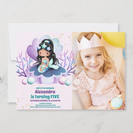 Foto Zeemeermin Magische Verjaardagsfeest Kaart (Voorkant)