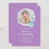 Foto Zeemeermin Paarse Verjaardag Uitnodiging (Voorkant / Achterkant)