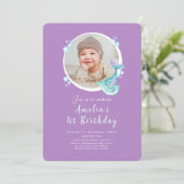 Foto Zeemeermin Paarse Verjaardag Uitnodiging (Staand voorkant)