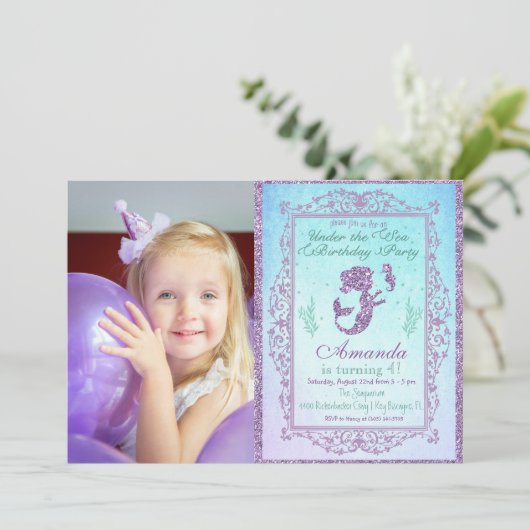 FOTO Zeemeermin Zwembad Party Onder het Zee Verjaa Kaart (Staand voorkant)