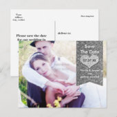 FOTO Zilver GLITTER hart SAVE THE DATE Briefkaart (Voorkant / Achterkant)