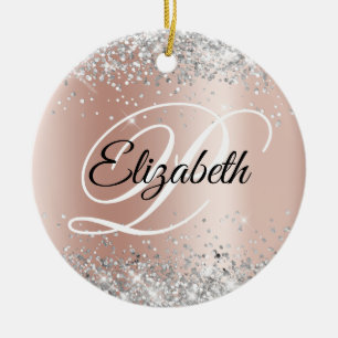 Foto Zilver Glitter Roze Goud Glans Monogram Keramisch Ornament