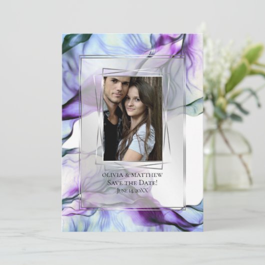 Foto Zilver Lijst Abstract Pruim Blauwgroen Strome Kaart (Staand voorkant)