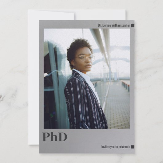 Foto Zilver PhD-graad Graduation Party Kaart (Voorkant)