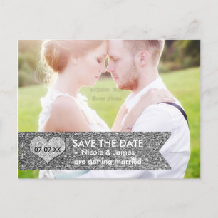 FOTO Zilveren Glitter Banner SAVE THE DATE Ansicht Aankondigingskaart