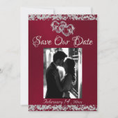 Foto, Zilveren Harten & Glitter - Bourgogne Save The Date (Voorkant)