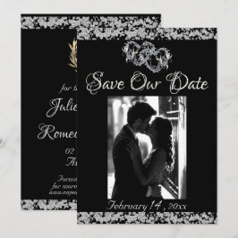 Foto, Zilveren Harten & Glitter - Zwart Save The Date
