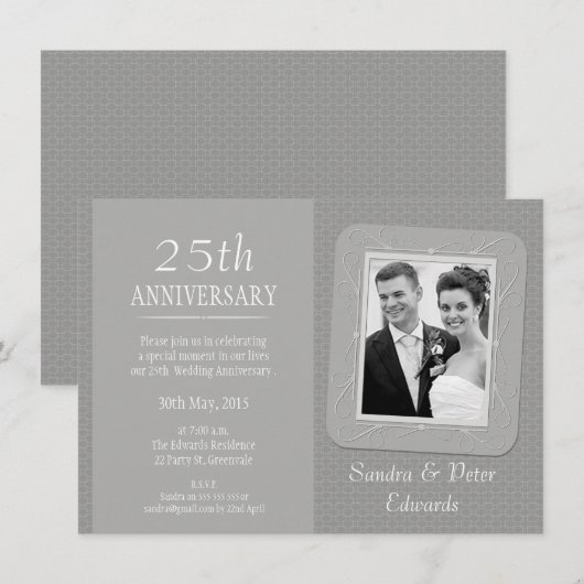 Foto Zilveren Huwelijksjubileum Uitnodiging (Voorkant / Achterkant)