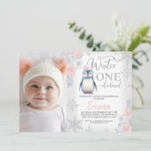 Foto Zilveren Pinguïn Winter Onederland Verjaardag Kaart (Staand voorkant)