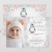 Foto Zilveren Pinguïn Winter Onederland Verjaardag Kaart (Voorkant / Achterkant)