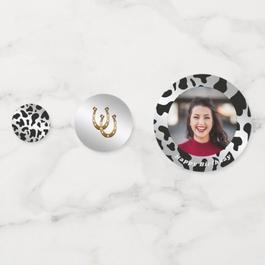 Foto & Zilveren Zwarte Koe Vlekken met Hoefijzer Confetti (Voorkanten)