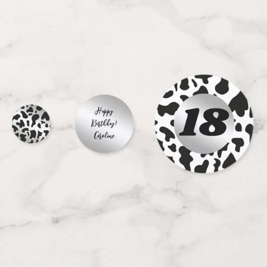 Foto & Zilveren Zwarte Koe Vlekken met Hoefijzer Confetti (Achterkanten)