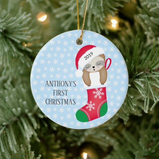 Foto Zoete Luiaard Baby's Eerste Kerst Ornament (Boom)