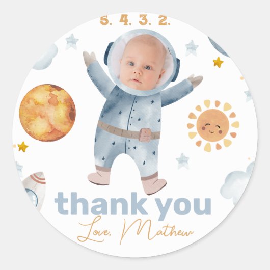 Foto Zon Eerste Reis Rond de Zon 1e Verjaardag Ronde Sticker (Voorkant)