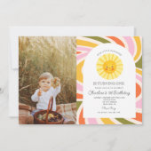 Foto Zon Regenboog Retro Boho Golvend 1e Verjaarda Kaart (Voorkant)