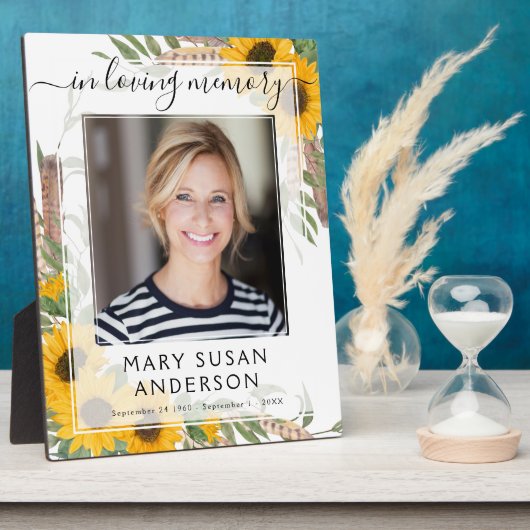 Foto-zonnebloem-herdenkingsplaquette ter nagedacht fotoplaat (Zijkant)