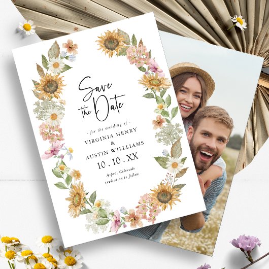 Foto Zonnebloem Save the Date Kaart