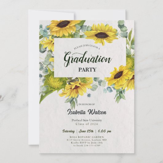 Foto Zonnebloem Script Graduation Party Kaart (Voorkant)