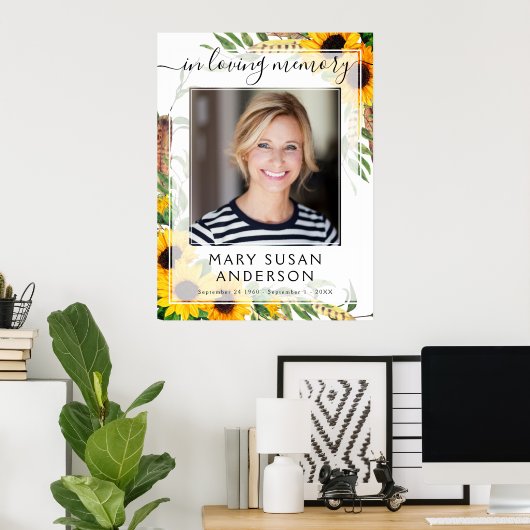 Foto Zonnebloem Welkomstbord 'Ter nagedachtenis' Poster (Thuiskantoor)