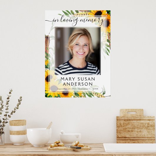 Foto Zonnebloem Welkomstbord 'Ter nagedachtenis' Poster (Keuken)