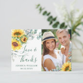 FOTO Zonnebloemen Eucalyptus Rustic Wedding Bedankkaart (Staand voorkant)