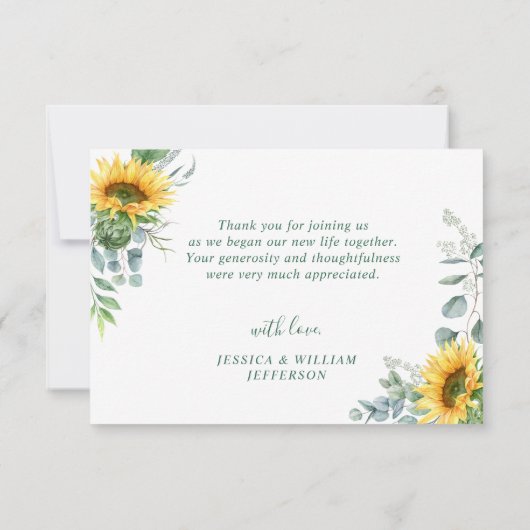 FOTO Zonnebloemen Eucalyptus Wedding Rustisch Bedankkaart (Achterkant)