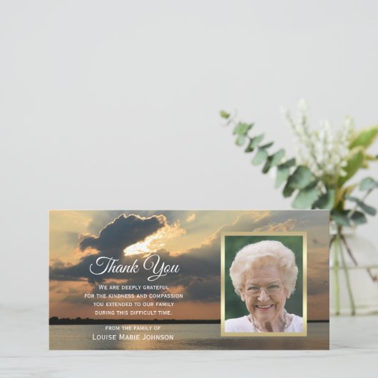 Foto Zonsondergang Sympathie Memorial Dank u Bedankkaart (Staand voorkant)