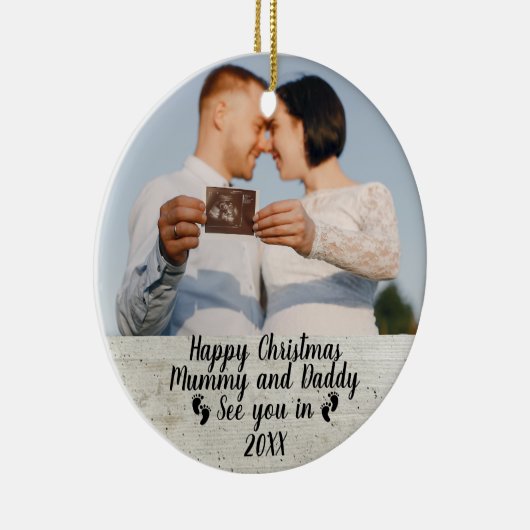 Foto Zwangerschap Aankondiging voor verwacht ouder Keramisch Ornament (Rechts)