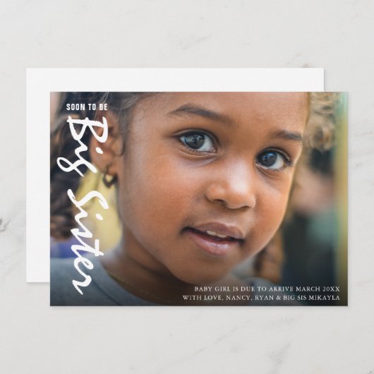 Foto Zwangerschap Grote zuster Modern aankondiging (Voorkant / Achterkant)