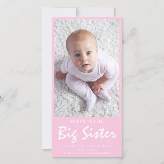 Foto Zwangerschap Grote zuster Roze aankondiging (Voorkant)