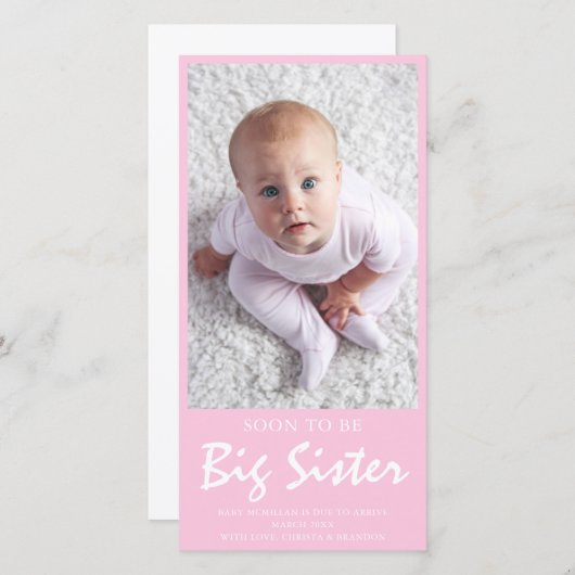 Foto Zwangerschap Grote zuster Roze aankondiging (Voorkant / Achterkant)