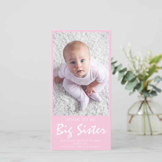Foto Zwangerschap Grote zuster Roze aankondiging (Staand voorkant)