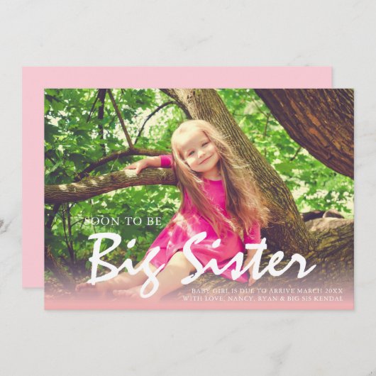 Foto Zwangerschap Grote zuster Roze aankondiging (Voorkant / Achterkant)