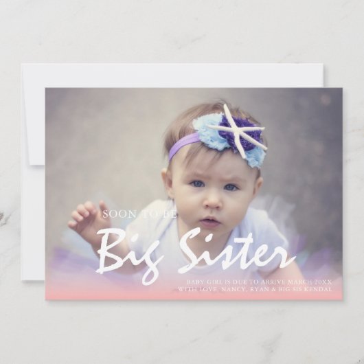 Foto Zwangerschap Grote zuster Roze aankondiging (Voorkant)