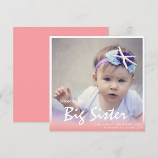 Foto Zwangerschap Grote zuster Roze aankondiging (Voorkant / Achterkant)