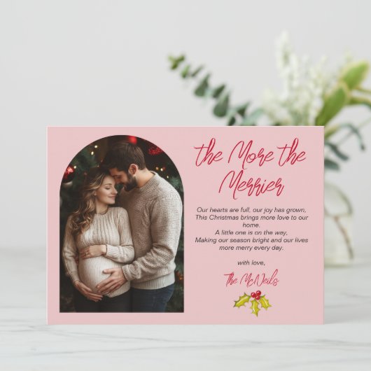Foto Zwangerschap hoe meer de Merrier Kerstmis Feestdagenkaart (Staand voorkant)