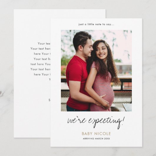 Foto Zwangerschapsaankondiging Kaart met gouden te (Voorkant / Achterkant)